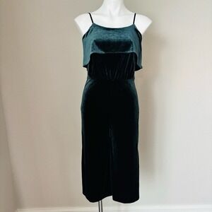 ALI & JAY Hustle Culotte Green Velvet Ruffle Top Holiday Jumpsuit Size Small